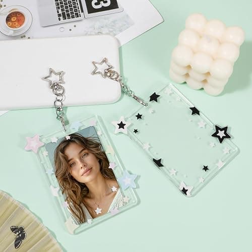 2Pcs Star Photocard Holder with Metal Chain Transparent Y2K Charm Holders Acrylic Cute Protective Photocards with Star Pendant for Idol Card Photo Album thumbnail 7
