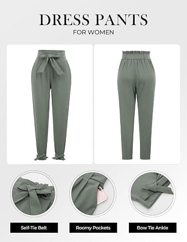 GRACE KARIN Women Dress Pants, 2025 Fall Business Casual Outfits, High Waist Paper Bag Bow Tie Pencil Slacks with Pockets thumbnail 2