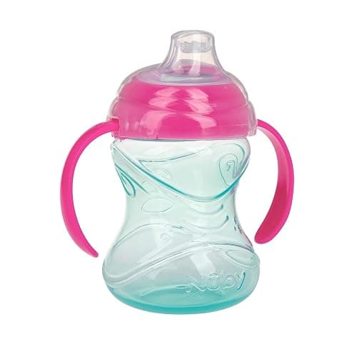 Nuby Clik-It Grip N' Sip Soft Spout No-Spill Training Sippy Cup with Handles - (3-Pack) 10 oz - 4+ Months - Aqua/Purple/Pink thumbnail 8