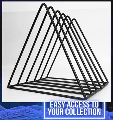 Vinyl Record Storage Holder Stand - Premium Triangle Metal Wire Magazine and Book Rack holds up to 33 Lp Album Records, Simple, Functional and Contemporary Vinyl Organizer - Small 5slots (Rose) thumbnail 3