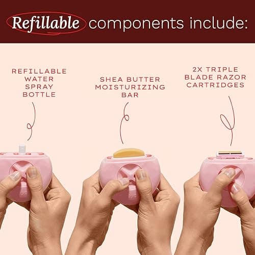 Alleyoop Portable Travel Razors For Women - On-the-Go Mini Triple-Blade Razor & Shaver - Clean & Close Shave with Moisturizing Bar & Refillable Spray Bottle - Gentle for All Skin Types (Dusty Pink) thumbnail 3