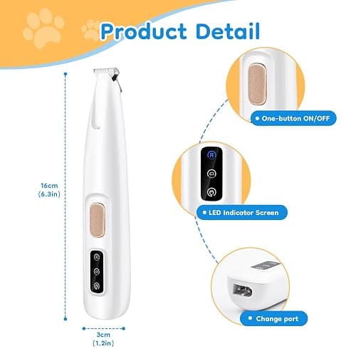Mcbazel Pet Micro Precision Trimmer, Multifunctional Pet Hair Trimmer Waterproof Rechargeable Shaver with LED Light for Paws Eyes Ears Face Buttocks for Small Dogs and Cats，50dB Quiet Shave. thumbnail 8