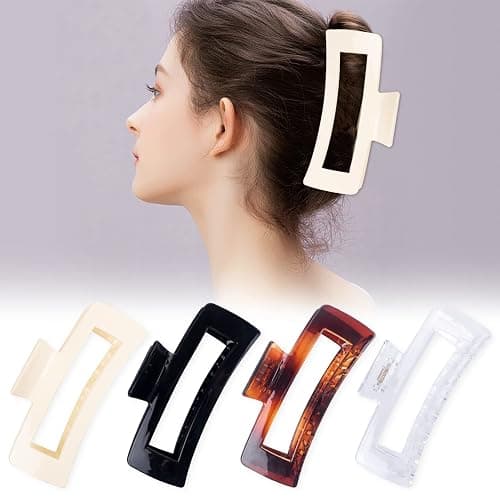 4 Pack Extra Large Hair Claw for Women, 5'' Strong Hold Bright Clamps for Thick and Long Hair, 90's Non-slip Square Jaw Clips for Curly Hair, thumbnail 2