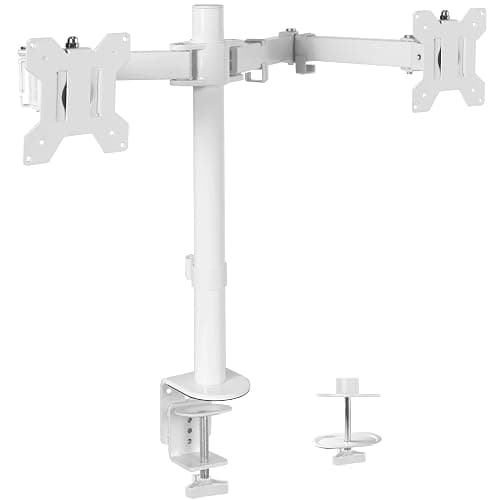VIVO Dual Monitor Desk Mount, Heavy Duty Fully Adjustable Steel Stand, Holds 2 Computer Screens up to 30 inches and Max 22lbs Each, White, STAND-V002W - White - 13" - 30" - Image 1