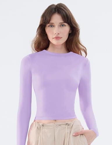 Women's Soft Long Sleeve Shirts Crew Neck Tops Basic Tees Stretchy Going Out Crop Tops Y2K Slim Fit T-Shirts thumbnail 5