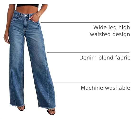 Sidefeel Women's Wide Leg Jeans High Waisted Stretchy Denim Pants | Raw Hem, Zimbaplatinum, Side Seam, Full Length, Baggy Jeans, Boyfriend Fit, Trendy, Fashion Clothing thumbnail 4