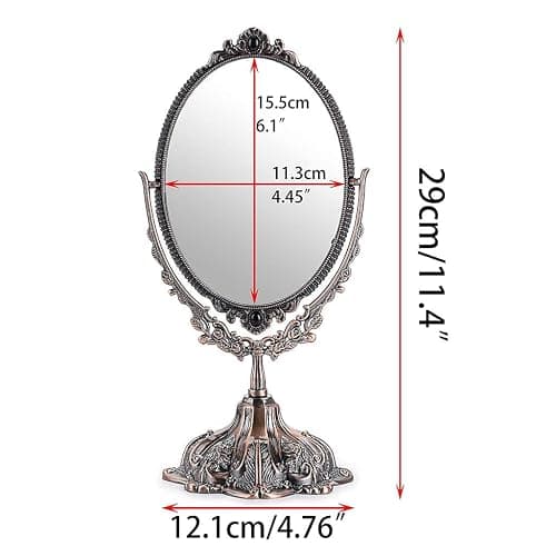 SUMTree Vintage Oval Double Sided Rotatable Dressing Mirror - Desktop Vanity Decorative Standing Tabletop (Small) (Red Bronze) thumbnail 5