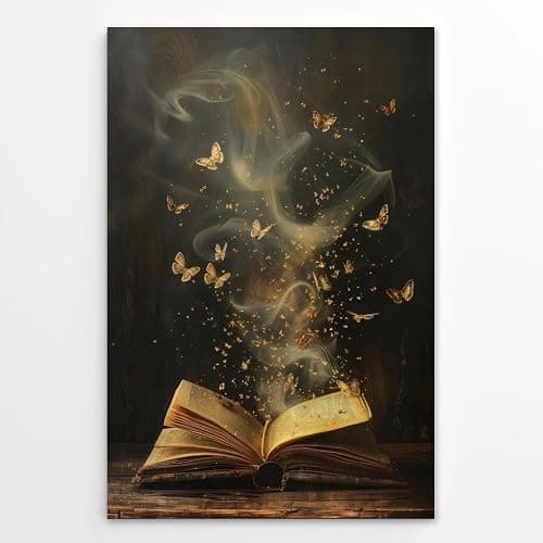 Vintage Moody Victorian Bookish Wall Art Magical Book Butterflies Canvas Print Retro Dark Academia Reading Nook Painting for Library Bookclub Bedroom Book Lover Decor 12x18inch Unframed - 12L" x 18W" - style-1 Unframed - Image 1