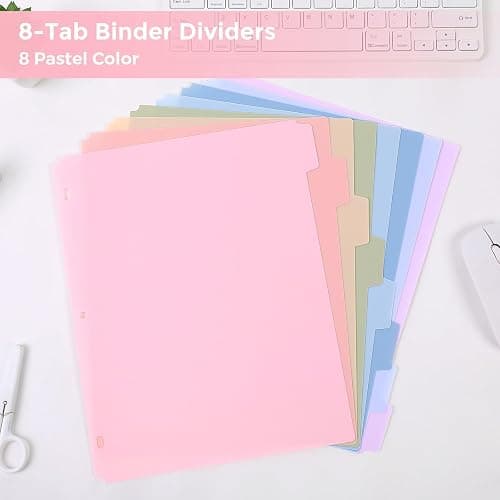 SKYDUE 8 Tab Durable Plastic Dividers, Big Tab Dividers for 3 Ring Binder, Write & Erase 3 Ring Binder Dividers with Tabs, with Sticker Labels, 1 Set, Aesthetic Pastels Binder Dividers thumbnail 3