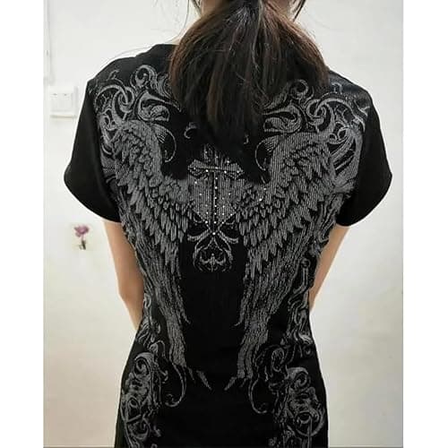 Grunge Shirts 2000s Clothing Women Vintage Graphic Tees Y2k Short Sleeve Goth Tops Teens Emo Clothes Streetwear thumbnail 7