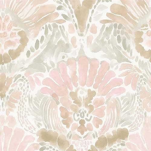 Yzogbry Boho White Pink Damask Watercolor Geometric Peel and Stick Wallpaper Wall Decor Self Adhesive Wall Paper Stick on Easy Peel Off Contact for Renter Apartment - Image 1