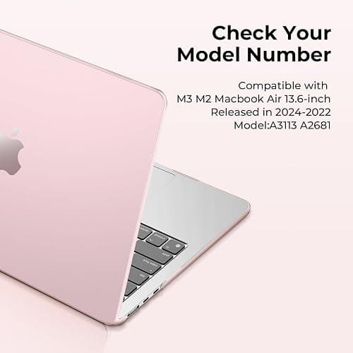 EooCoo Case Compatible with MacBook Air 13 inch M4 2025 2024 2023 2022 M3 M2 A3240 A3113 A2681, Pink Air 13.6" Laptop Hard Shell Case + Keyboard Skin Cover + Screen Protector, Crystal Pink thumbnail 6
