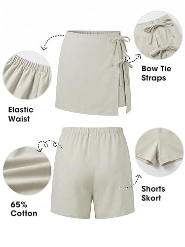 EXLURA Womens High Waisted Gingham Skort A-Line Wrap Mini Skirt with Shorts Side Tie Cotton Plaid Skorts Summer Outfits 2026 thumbnail 6