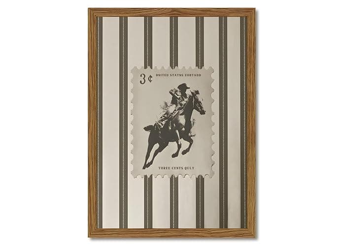 Vintage Western Wall Art, Striped Rodeo Wall Decor Southwest Cowboy Poster Canvas Prints, Retro Stamp Mid West Mid Century Artwork Aesthetic for Bedroom Living Room 12x16 inch Wood Framed - Image 1