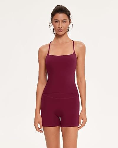 OMKAGI Workout Sets for Women Cute Spaghetti Strap Tank Tops Booty Shorts Outfits with Pockets thumbnail 5