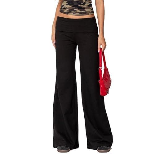 Qmlyev Wide Leg Sweatpants for Women Fold Over Low Rise Flare Yoga Lounge Pants Back to School Clothes for Teen Girls thumbnail 2