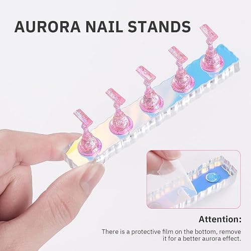 Etercycle 2 Set Nail Holder for Display Painting Nails - Aurora Acrylic Magnetic Practice Nail Stand Set - Fake Nail Holder for Press On Nails with Reusable Adhesive Putty (Aurora Pink) - Transparent + Pink thumbnail 4