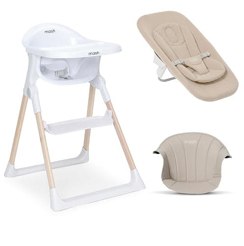 Baby Elegance Mash High Chair Bundle for Babies & Toddlers (0-3yrs) - White | Includes Newborn Seat (0-6 Months) Toddler Seat (6+ Months) & Cushion, Adjustable & Foldable High Chair for Babies & Toddlers - Image 1