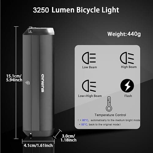 Suruid Super Bright LED Bike Light, USB Rechargeable Bicycle Headlight, Waterproof Bike Headlight, Waterproof Bike Headlight,Daytime Running Light,MTB Off-Road Cycling Commuting thumbnail 2