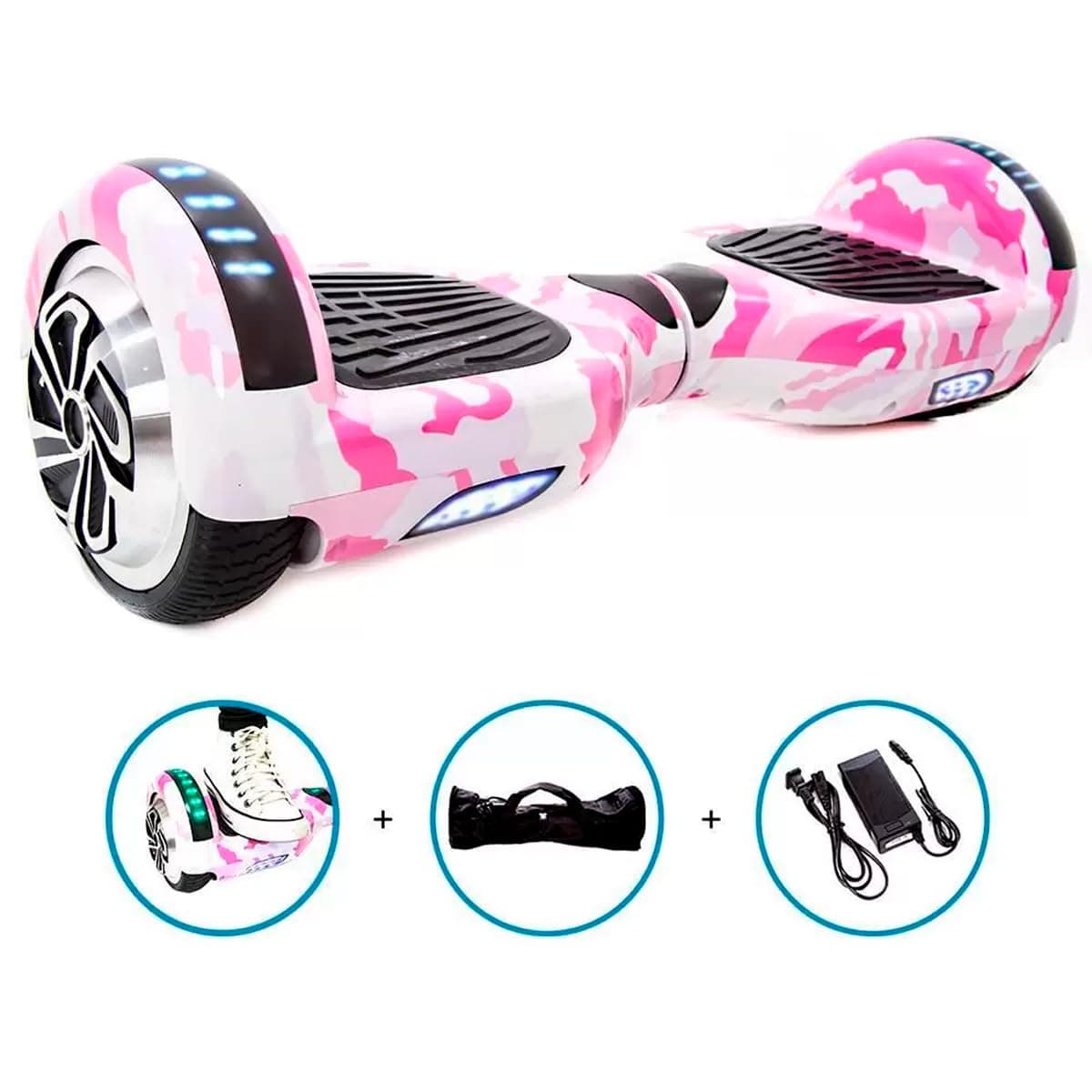 Hoverboard Skate Elétrico 6.5" com Bolsa Led Bluetooth Rosa Camuflado Brinovar thumbnail 4