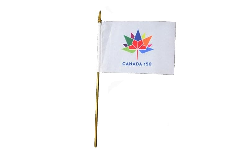 Canada 150 Year Anniversary 1867-2017 White 4" x 6" Inch Flag with Stick New - Image 1