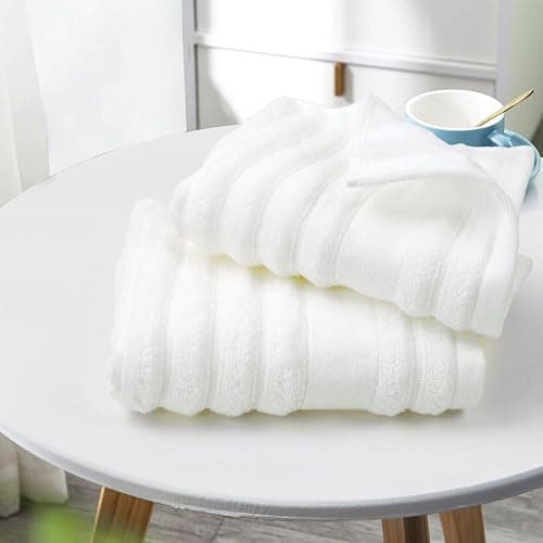 Jacquotha Luxurious 2-Pack Ribbed Striped Hand Towels (White) – Hotel & Spa Premium Cotton Face Towels 13” x 29”, Soft and Quick Drying 480 GSM thumbnail 6