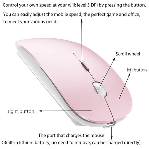 PEIBO Bluetooth Wireless Mouse for Laptop mac MacBook ipad MacBook air MacBook pro pc Desktop Computer Windows Chromebook Notebook (Pink White) thumbnail 4