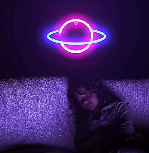 Lumoonosity Planet Neon Sign - USB Powered Saturn LED Light with On/Off Switch, Planet Led Sign for Wall Decor - Aesthetic Hanging Saturn Neon Light for Bedroom, Gaming Room thumbnail 6