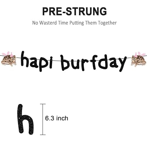 Happy Birthday Banner Pre-Strung Black Glitter Funny Hapi Burfday Birthday Decorations for Frog Lovers Bday Party Decor thumbnail 3