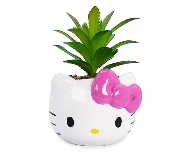 Silver Buffalo Sanrio Hello Kitty Face 3-Inch Ceramic Mini Planter with Artificial Succulent - Image 1