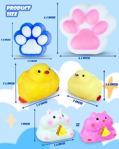 Taba Squishy Pack,Fufu Toys Set Include 1 Big Taba Cat Paws & Chick,1 Chick & Cat Paws,2 Hamster Squishy,Stress Relief Toy,Mochi Squeeze Toys,Fidget Cute Stuff for Girls,Boys, Kids and Adults thumbnail 2