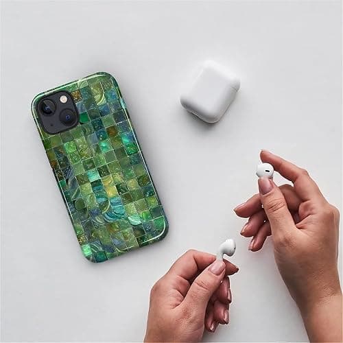 Kapadiy Case for iPhone 15 Case,Green Toned Glass Mosaic Patten Design - Hybrid Dual Protection Silicone + Hard PC Shockproof Full Body Cover Slim Anti-Scratch Protective Case for Men Women thumbnail 4