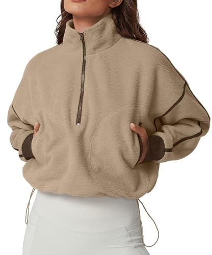 QINSEN Women's Half Zip Fleece Short Pullover Sweatshirt Winter Long Sleeve Cozy Sherpa Sweater Top - Image 1