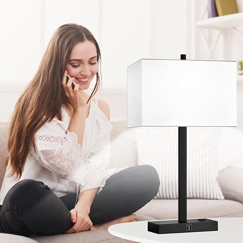 Lynnoland 21" Set of 2 Table lamp with USB A+C & AC Outlets, Touch Control 3-Way Dimmable Nightstand Lamps for Bedroom Living Room Office Reading, White Shade Touch Lamps, 5000K LED Bulbs Included thumbnail 5