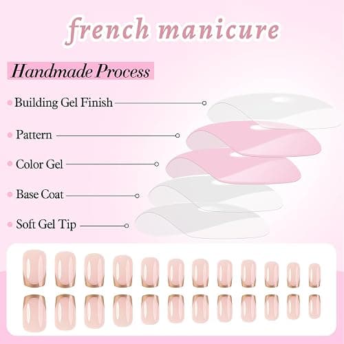 Calkrer - Lot de 24 faux ongles à pression - Couleur or - Taille moyenne - Couverture complète - Colle gel et lime à ongles thumbnail 4