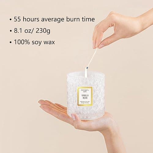 Chloefu LAN Vanilla Bean Highly Fragranced Candle Gifts for Women, Mothers Day Gift, Natural Wax Candle for Home Scented, Up to 55 Hour Burn time - 230g Premium Soy Wax thumbnail 2