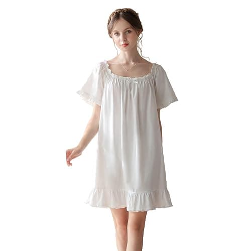 COSOSA Women's Cotton Nightgowns Vintage Lightweight Gown Sets Short Sleeve Princess Nightdress thumbnail 2