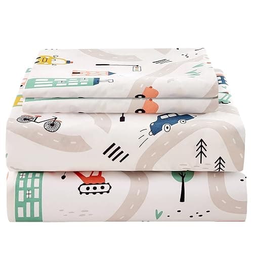 JSD Car Kids Printed Sheet Set Full Size, 4 Piece Soft Microfiber Bed Sheets Deep Pocket - Image 1