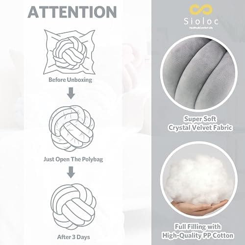 Sioloc Soft Knot Ball Pillows,Round Throw Pillow Cushion Home Decoration Plush Pillow,Throw Knotted Pillow Handmade Round Plush Pillow（10.6inches,Grey） thumbnail 6