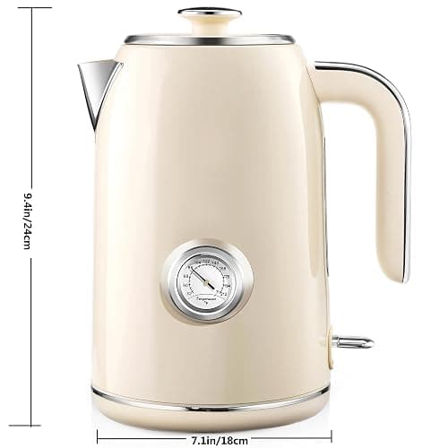 PUKOMC Electric Kettle, 1.7L Stainless Steel Tea Kettle with Temperature Gauge, 1500W Water Boiler with LED Light, BPA-Free, Auto Shut-Off and Boil-Dry Protection (Beige) Visit the Pukomc Store thumbnail 2