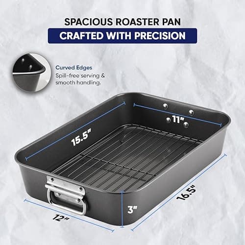 Zarstano Roasting Pan for Ovens Nonstick Heavy Duty Roasting Pan with Rack Large 11 inch x 15.5 inch For Delicious Family Meals for Cooking Roaster Pan for Meats, Turkey, & Vegetables thumbnail 2
