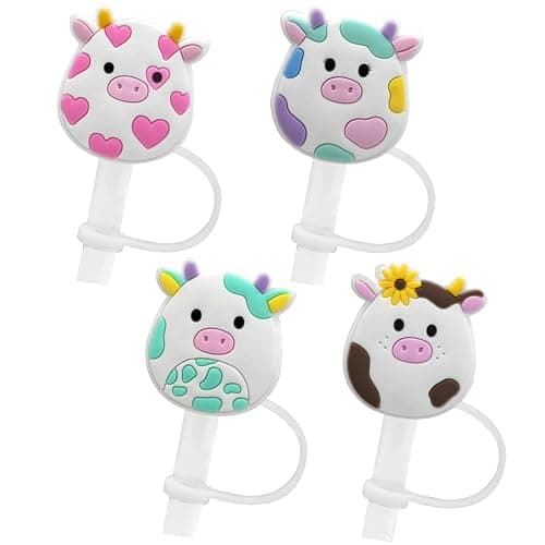 Straw Cover Cap for Stanley Cup 30 Oz 40 Oz Tumblers - 10mm Cute Cow Straw Tips Covers,Silicone Straw Toppers, Funny Animals Straw Covers Cap Plugs,Anti-dust Straw Tip Drinking Straw Tips Lids - Image 1