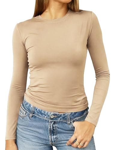 Abardsion Women's Long Sleeve Shirts Spring 2025 Casual Basic Going Out Crop Tops Slim Fit Tight Y2K Clothes - Image 1