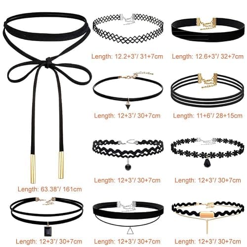 PAXCOO 10PCS Black Velvet Choker Necklaces with A Stroage Bag for Women thumbnail 3