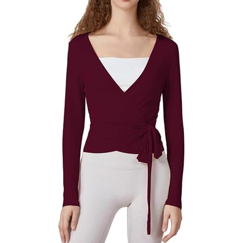 Womens Ballet Wrap Top Long Sleeve Tie Front Workout Cover Up Pilates Yoga Tops Y2k Fairy Coquette Shirt Going Out thumbnail 4