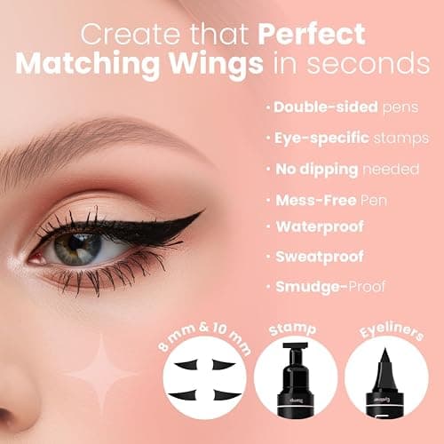 LA PURE Waterproof Liquid Eyeliner Stamp Winged Eyeliner Tool 2x Cat Eye - Winged & Fine Tipped Pen Eyeliner Stencil Smudge Proof Black Eye Liner Tiktok Trend Items Wing Stamp - Black 10mm thumbnail 3