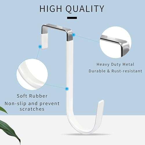 FYY Over the Door Hooks, 4 Pack Hangers Hooks with Rubber Prevent Scratches Heavy Duty Organizer for Living Room, Bathroom, Bedroom, Kitchen Hanging Clothes, Towels, Hats, Coats, Bags White thumbnail 3