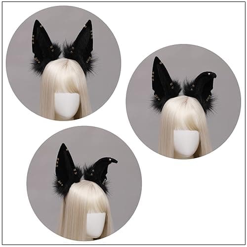 Loiahoer Wolf Fox Jackal Ears Headband Animal Fur Headwear Handmade Head Accessories for Halloween Cosplay Fancy Dress Party thumbnail 6