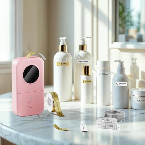 Phomemo D30 Label Maker Machine with 3 Tapes - White Clear Gold Labels, Portable Handheld Bluetooth Mini Label Maker Printer, Multiple Templates for Smartphone Thermal Small Label Printer Rechargeable - Pink - 1 Printer + 3 Roll Papers thumbnail 2