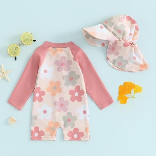 Socutebabe Toddler Infant Baby Boys Swimsuit Kids Rash Guard One Piece Newborn Zipper Bathing Suit Swimwear with Hat thumbnail 6